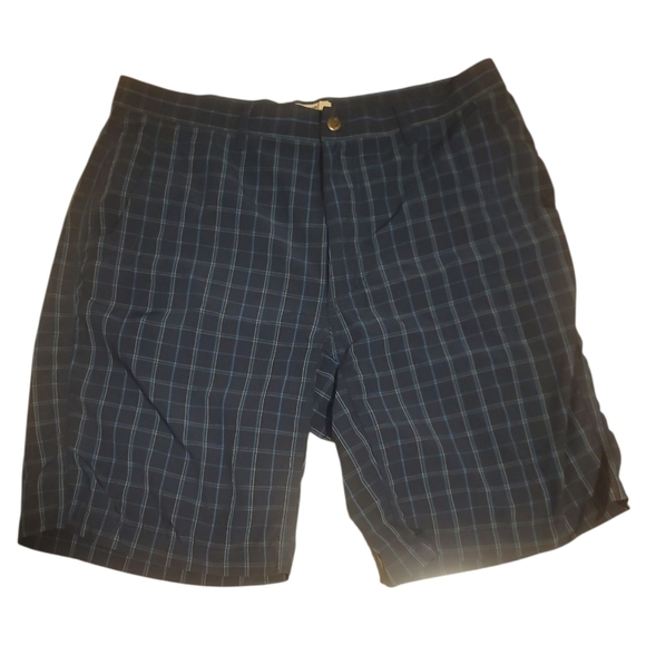 Mountain Khakis Navy Blue plaid Check stretch classic flat front shorts 36 - Picture 1 of 6